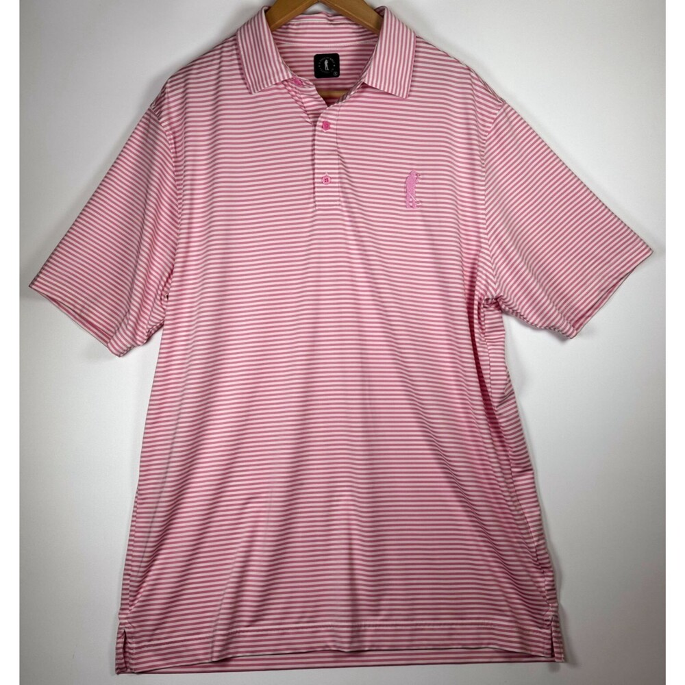 U Suck At Golf‎ Polo XL Pink White Stripe Performance Stretch Embroidered Logo